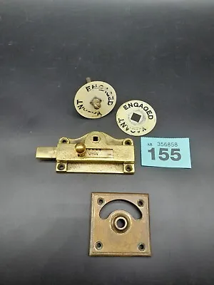 Original Union 1920s Deco Brass Toilet Door Lock Vacant Engaged Rack Pinion #155 • $92.47