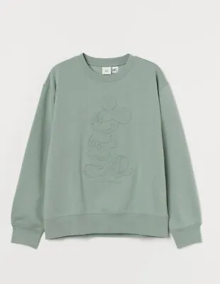 H&M Sage Green Mickey Mouse Disney Sweatshirt Size XS  • £9.99