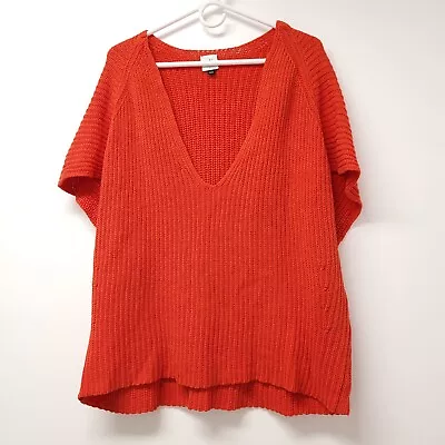 Cabi Womens Short Sleeve V Neck Sweater Size L Boho Hi Low Hem Pullover Red • $24.15