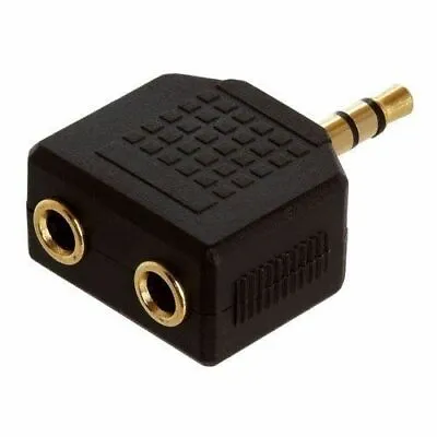 1 Male To 2 Female Gold Plated 3.5mm Y Audio Splitter Headphone Adapter Black • $2.99