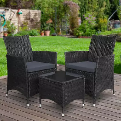 Gardeon 3PC Outdoor Bistro Set Patio Furniture Wicker Chairs Table Cushion All • $195.46