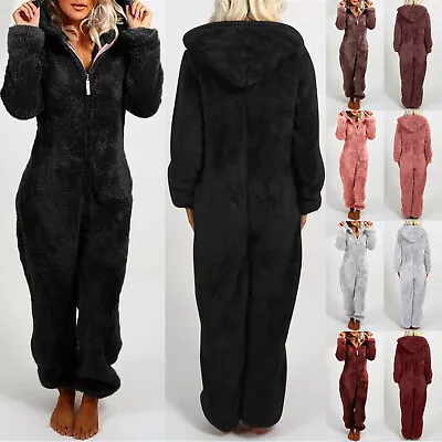 Womens Winter Warm Soft Fluffy Fur Fleece Hooded All In One Jumpsuit 1Onesie AU • $65.99