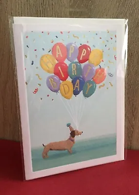 Stunning Open Happy Birthday Card Dachshund & Birthday Balloons Theme C37 • £2.25