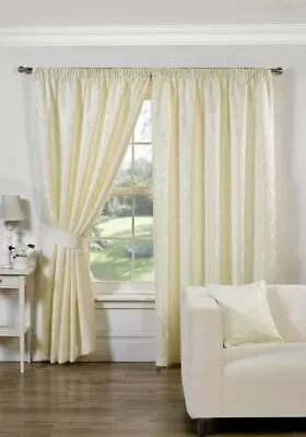 Cream Natural Leaf Trail Embossed 66 X 54 Ready Made Pencil Pleat Curtains Set • £24.99