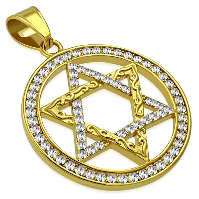 Stainless Steel Yellow Gold-Tone Star Of David Mens Pendant Necklace 30  • $19.99