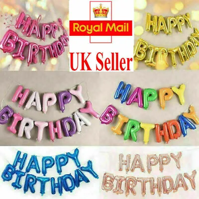 Large Happy Birthday Balloons Banner Balloon Bunting Party Decoration Inflating • £4.49