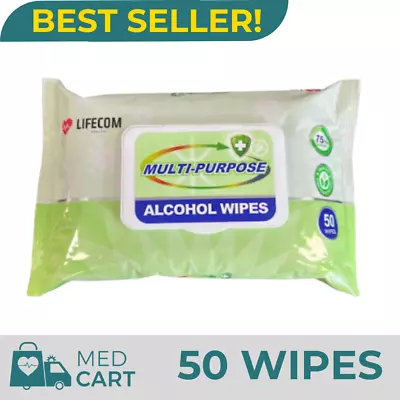 Disinfectant Multi-Purpose Alcohol Surface Wipes Pack Of 50 (75% Alcohol) • $5.99