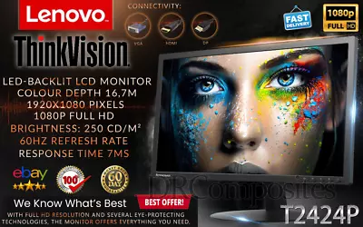 Lenovo ThinkVision T2424p 23.8-inch FHD LED IPS Backlit LCD Monitor • £64.99