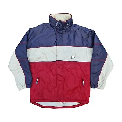 .Fila Vintage Lined Managers Jacket Red Grey+blue MVTG Retro 90s 00s • £29.99