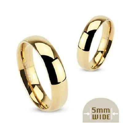 Stunning Mens Ladies Stainless Steel Gold IP High Polished Wedding Band Ring UK • £3.99