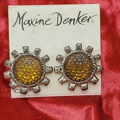 Maxine Denker Clip Earrings Yellow & Silver Tone New Old Stock On Card Vintage • $21.97