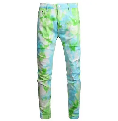 Mens White Denim Jeans Colorful Printed Cotton Slim Pants Trousers Stretch Pants • $30.59