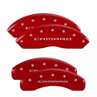 MGP 4 Caliper Covers Engraved F&R Gen 5/Camaro Red Finish Silver Ch • $325.99