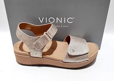 Vionic Raz Gold Orthotic Wedge Platform Sandals Wide Fit New Womens • £39.99