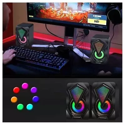 Surround Sound Speakers Wired For Desktop Computer Gaming Bass USB System LED PC • $16.99