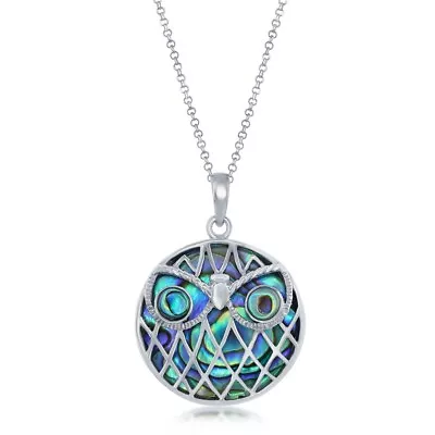 Sterling Silver Abalone Round Owl Pendant W/chain • $132