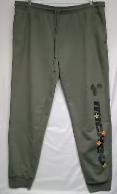 Disney Mens Pants 3XL Mickey Mouse Leg Graphic Army Green Jogger Sweatpants • $13.50