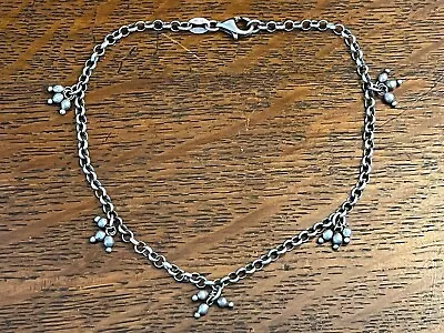 Vintage Milor Italy 925 Sterling Silver Double Chain Dangle Bead Charm Anklet • $27.95