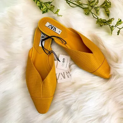 Zara NWT Marigold Yellow Mules Flats Size US 9 (Euro 40) Airfit Insole • $27.99