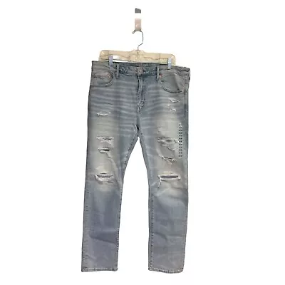 American Eagle Airflex+ Men's 36/30 Slim Light Destroy Wash Distressed Jeans • $49.99