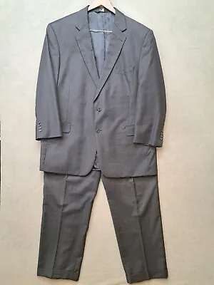 Jos A Bank Signature Windowpane 50L Navy Blue  2 Piece Suit Pleated Pants 46x32 • $79.99