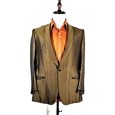 Vintage 50s 60s Green Sharkskin Blazer Smoking Jacket Atomic Rockabilly Mod 42 R • $185.24