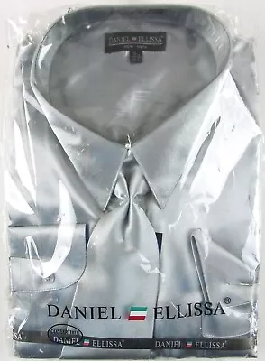 NWT Daniel Ellissa Mens 3 Pc Metallic Gray Chrome Dress Shirt Set 19.5 (36/37) • $17.47