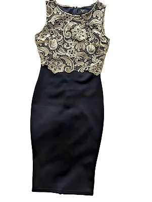 AX Paris Bodycon Cocktail/Occasion Dress Midnight Cream Lace Bodice Blue Size 10 • £18