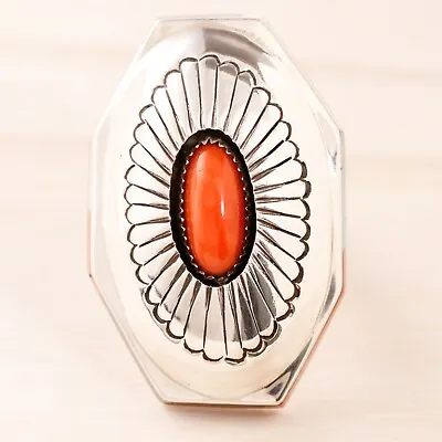 Heavy Gibson Nez Sterling Silver Coral Turquoise Onyx Mop Edge Inlay Ring Sz 7 • $1194.50