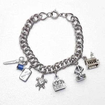 STG Vintage Sterling Silver 925 Charm Bracelet & 6 Charms Church Sewing 6 3/4 In • $72.17