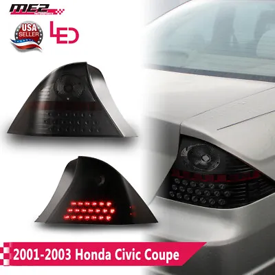 Smoke For 2001-03 Honda Civic Coupe DX HX LED Tail Lights Brake Rear Lamps Pair • $143.99