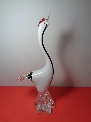 Murano Art Glass Red Clowned Crane Figurine Sculpture (19 By 8 By 4 ) • $65