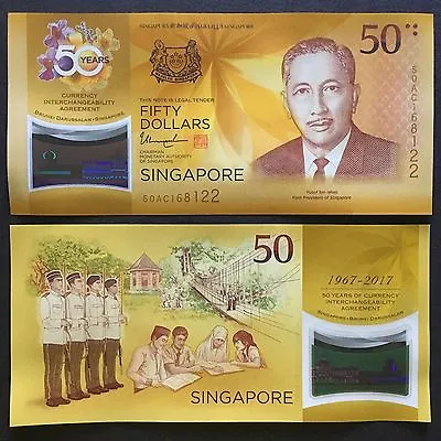 2017 Singapore Portrait 50 Dollars Polymer P-62 Unc+ + + + +50th Anniv Cia Comm • $106.21