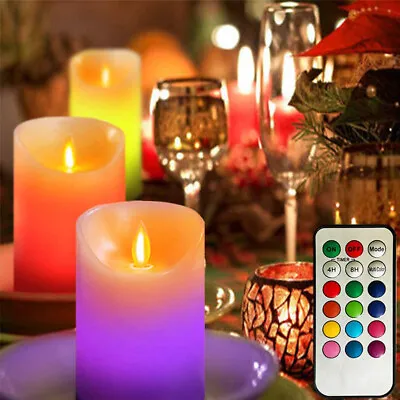 Remote Flameless LED Candles Lights Color Changing Pillar Candles Tea Lights SML • £10.19