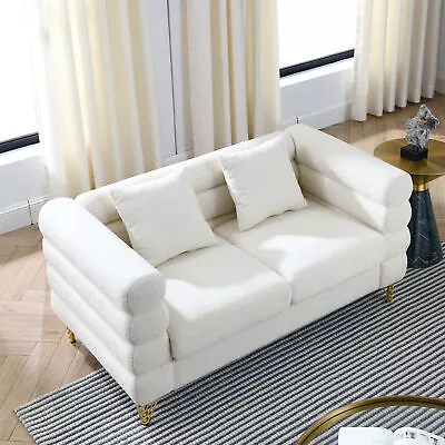 60 Inch Teddy Fabric Oversized 2 Seater Sectional Sofa Upholstered  W/ Gold Legs • $536.99