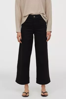 H&M Black High Waisted Wide Leg Twill Pants - Size 8 • $8.99