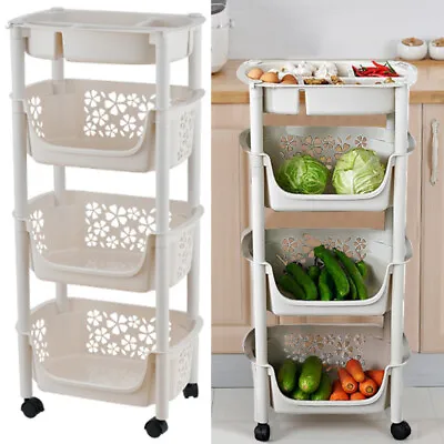 4 Tier Kitchen Trolley Cart Vegetable Fruit Storage Basket Rack Shelf Organiser • £15.95