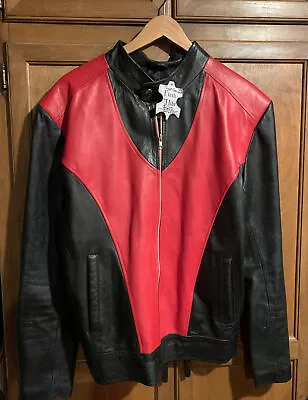 $75 • Buy New Men’s Flesh & Hide Large Xmen Style Soft Leather Jacket Red & Black