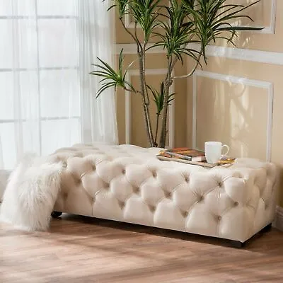 Provence Tufted Velvet Fabric Rectangle Ottoman Bench • $196.11