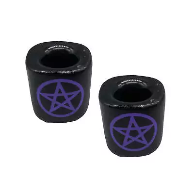 2 Pack Small Pentagram Ceramic Candle Holders For Mini Taper Chime Candles 1/2 W • $16.99