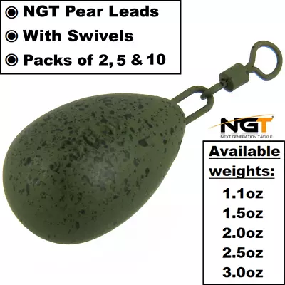 NGT Pear Leads Weights Carp Coarse Fishing 1.1 1.5 2.0 2.5 3oz - ALL SIZES • £13.49