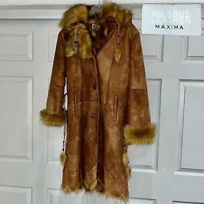 Vintage Wilsons Leather Maxima Penny Lane Suede Leather Belted Sherpa Fur Coat M • $175