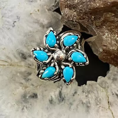 Carolyn Pollack Vintage Sterling Sleeping Beauty Turquoise Flower Cluster Ring • $60