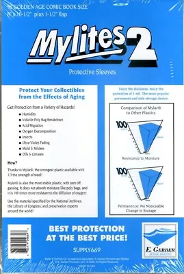 50 E. Gerber Mylites 2 Mil Mylar Golden Age Comic Book Sleeves 800M2 • $29.95