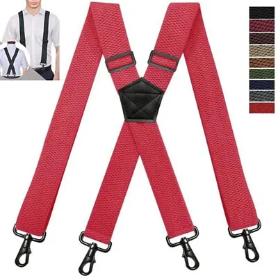 Heavy Duty Elastic Suspenders For Men Trouser Pants Braces Strap Work Belt • £9.97