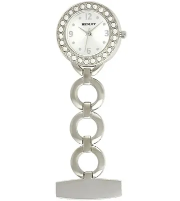 £9.95 • Buy Nurse Beautician Fob Watch By Henley Diamante Bezel HF02.1 Silver