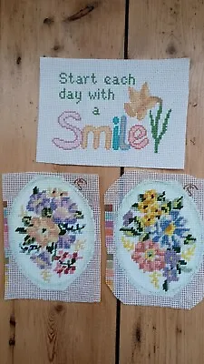 Hand Made Finished Small Embroidery Tapestry Panels X 3 Unframed Ideal For Craft • £3
