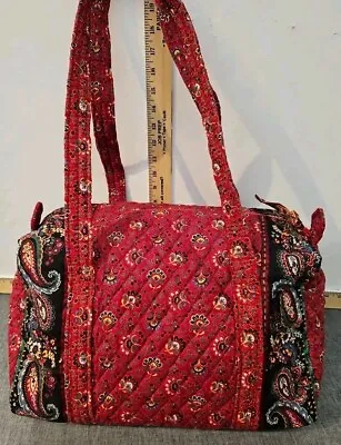 Vtg '95 VERA BRADLEY Colette Red Cotton Quilted Small Duffel Shoulder Bag USA • $25.99