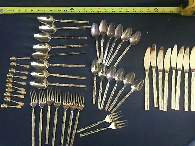 Lifetime Gold Bamboo Stainless Steel Flatware Set Japan 47 Pieces • $59