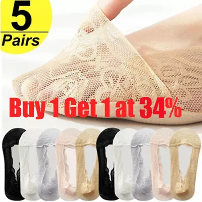 Womens Ladies Lace Net Invisible Trainer Socks No Show Shoe Liner Anti Slip UK • £4.56